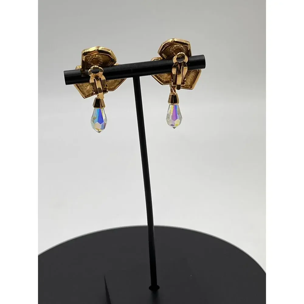 Swarovski Swan Vintage‎ Aurora Borealis Crystal Dangle Chandelier Stud Earrings